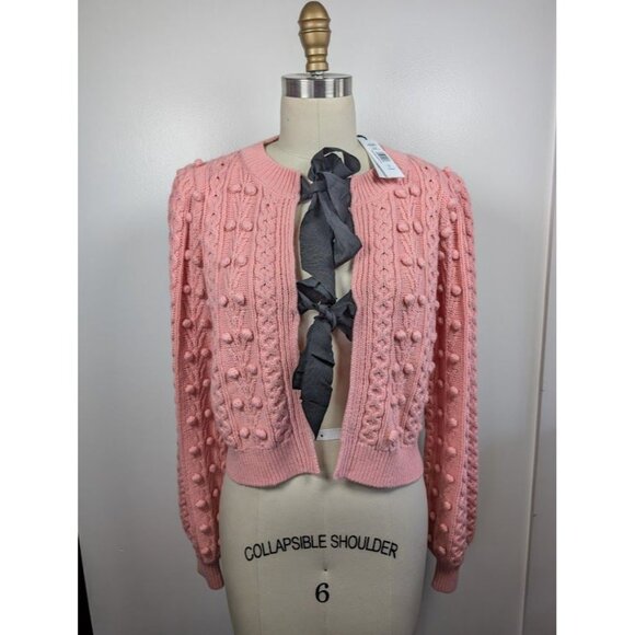 Alice + Olivia Kitty Puff Sleeve Sweater Cardigan Size Medium‎ Cable Knit NEW - Picture 11 of 14